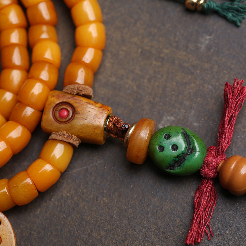 Tibetan returned yak bone large intestine beads 108 Buddha beads copper inlaid Vajra Bodhi camel bone tee accessories