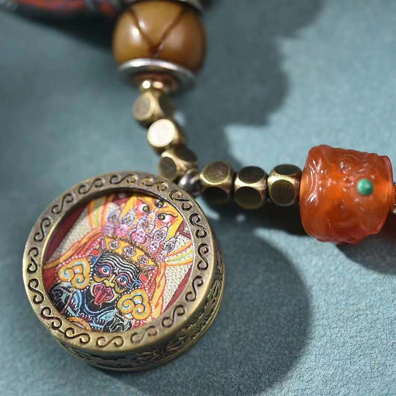 EverestArtstudios Camel Bone Engraved Bead Thangka Charm Bracelet