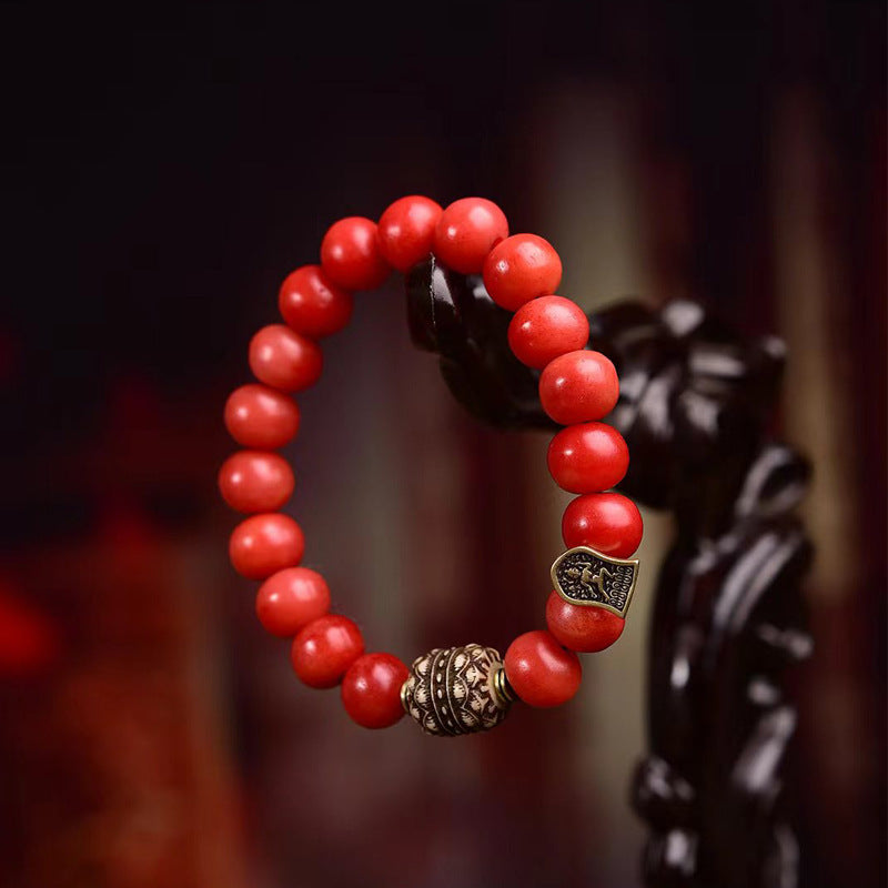EverestArtstudios Camel Bone Crimson Rounded Bead Bracelet