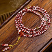 EverestArtstudios Natural Tiger-Tooth Dzi and Amethyst 108-Bead Tibetan Mala