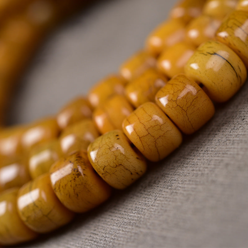 EverestArtstudios Tibetan Natural Aged Yak Bone Barrel-Bead 108-Bead Mala