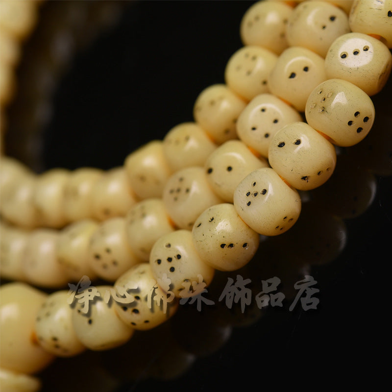 EverestArtstudios Natural Golden-Yellow Camel Bone 108-Bead Mala with Carved Dice