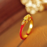 Buddha Stones Copper Pi Xiu Chinese Coin Wealth Braided Open Ring