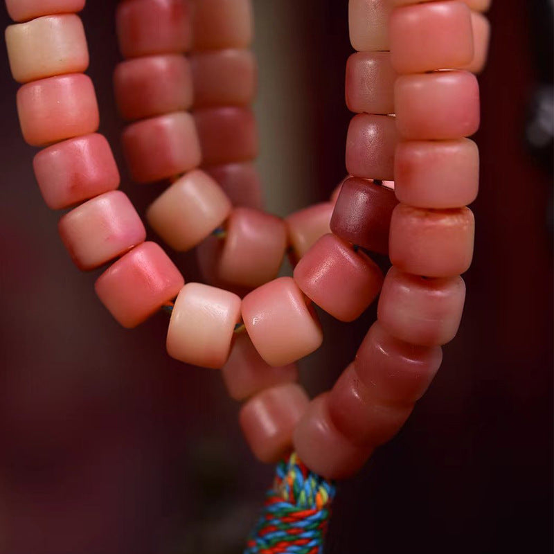 EverestArtstudios Natural Half-Blood Camel Bone Barrel-Bead 108-Bead Mala with Tassel