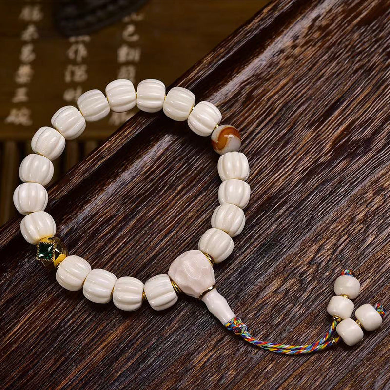 EverestArtstudios Bone Inlaid Bead Agate Dzi-Style Bracelet