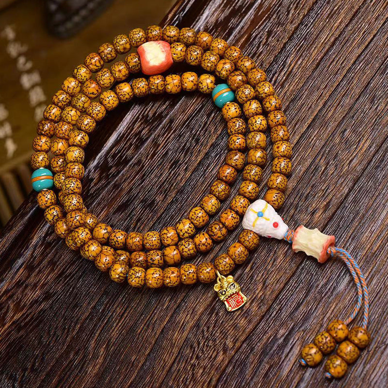 EverestArtstudios Natural Aged Crackled Hainan Xingyue Bodhi 108-Bead Mala