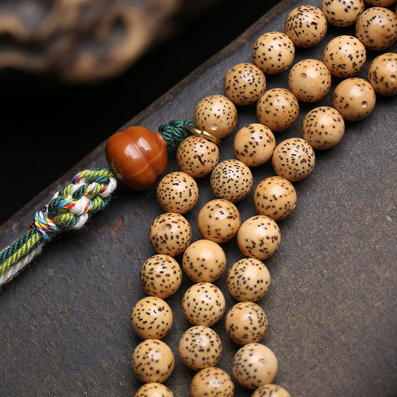 EverestArtstudios Xingyue Bodhi 108-Bead Mala with Sandalwood and Carved Wood Accents