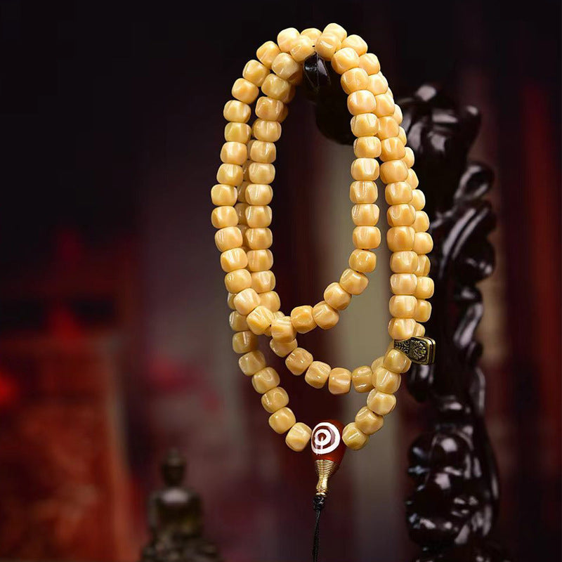 EverestArtstudios Natural Carved Deer Bone and Passion Seed 108-Bead Mala