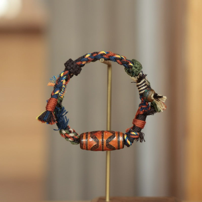 Buddha Stones Vintage Tibetan Dzi Bead Luck Rope Bracelet
