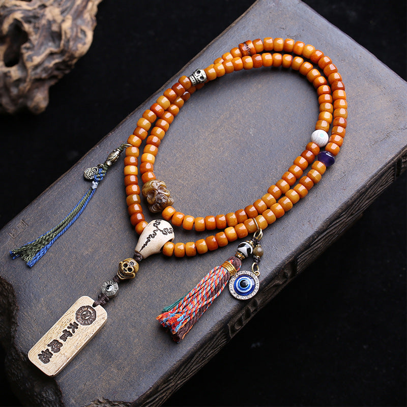 Tibetan return bone bucket beads 108 Buddha beads rosary beads Tianguan blessing pendant yak bone tee Dapeng bird accessories