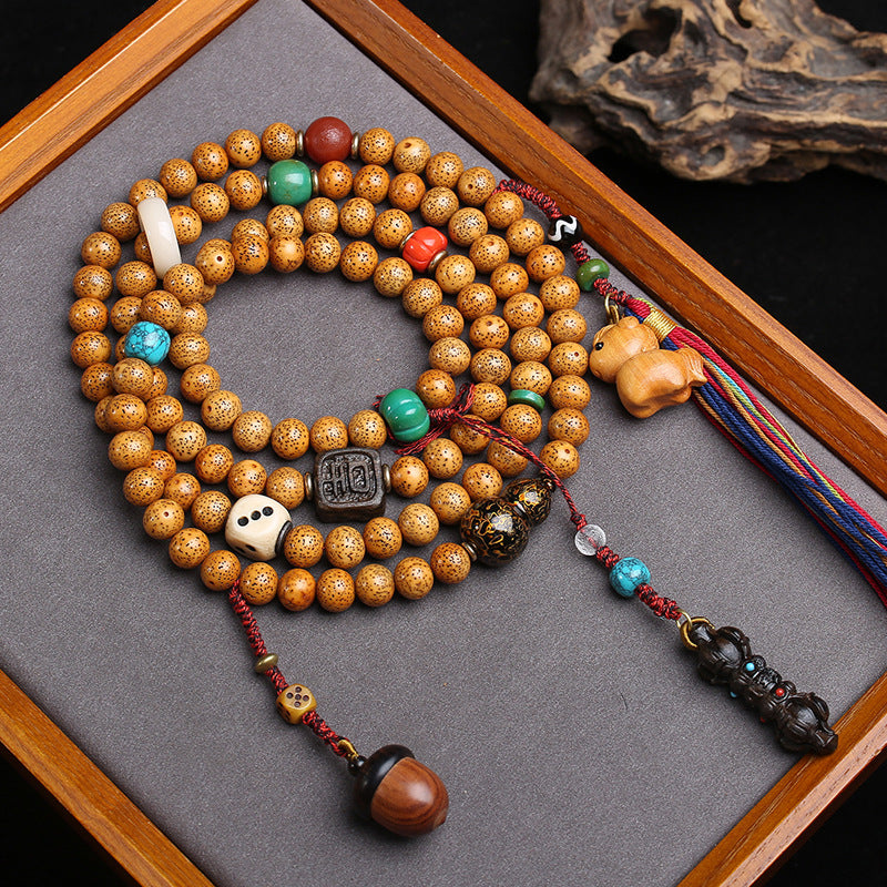 Tibetan Wenwan Natural Star Moon Bodhi Son 108 Buddha Beads Oblique Span Sweater Chain Opening Old Material High Density Old Seed