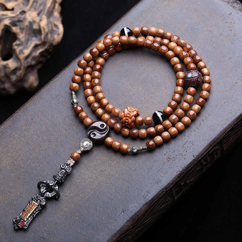 Natural Cook 108 Buddha Beads, Rosary Beads, Barrel Beads, Phoenix Eye, Bodhi Agate Line Beads, Return Bone, Antlers Tee Accessories