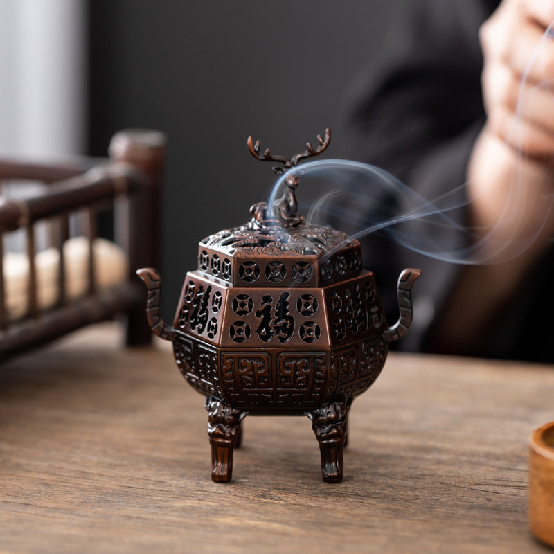 Antique copper alloy Fulu incense burner Indoor plate incense burner Fulu mythical beast sandalwood aromatherapy burner Office desktop incense burner