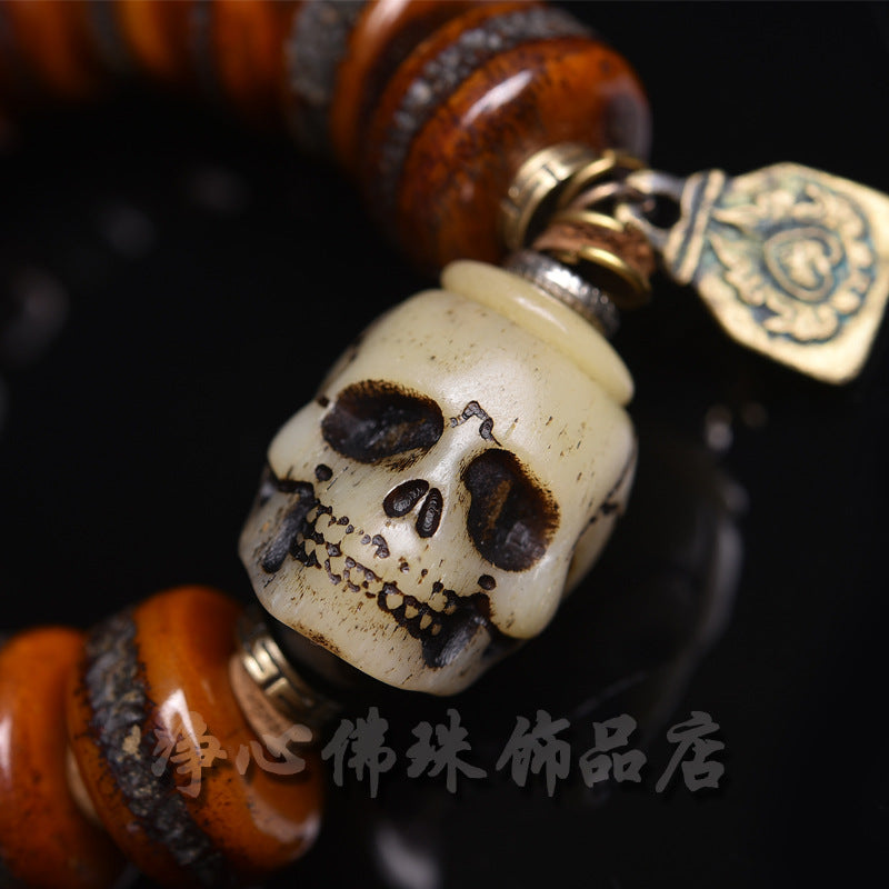 EverestArtstudios Bone Disc Bead Skull Accent Bracelet