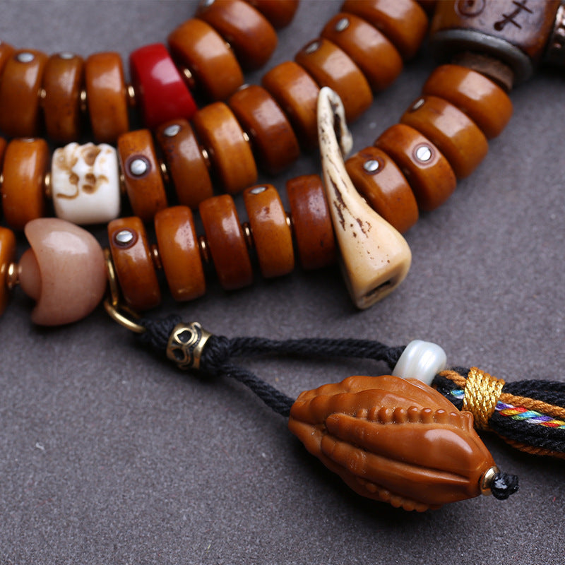 108 Buddha beads, handmade copper inlaid yak bone, Dumby tee swallowing glazed accessories.