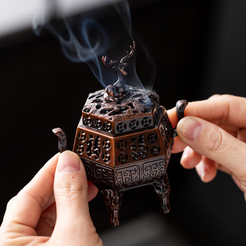 Antique copper alloy Fulu incense burner Indoor plate incense burner Fulu mythical beast sandalwood aromatherapy burner Office desktop incense burner