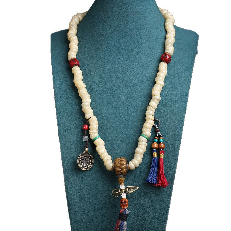 Natural camel bone large intestine beads 108 Buddha beads Wenwan reflux bone tee Jiugong gossip side hanging fringed accessories