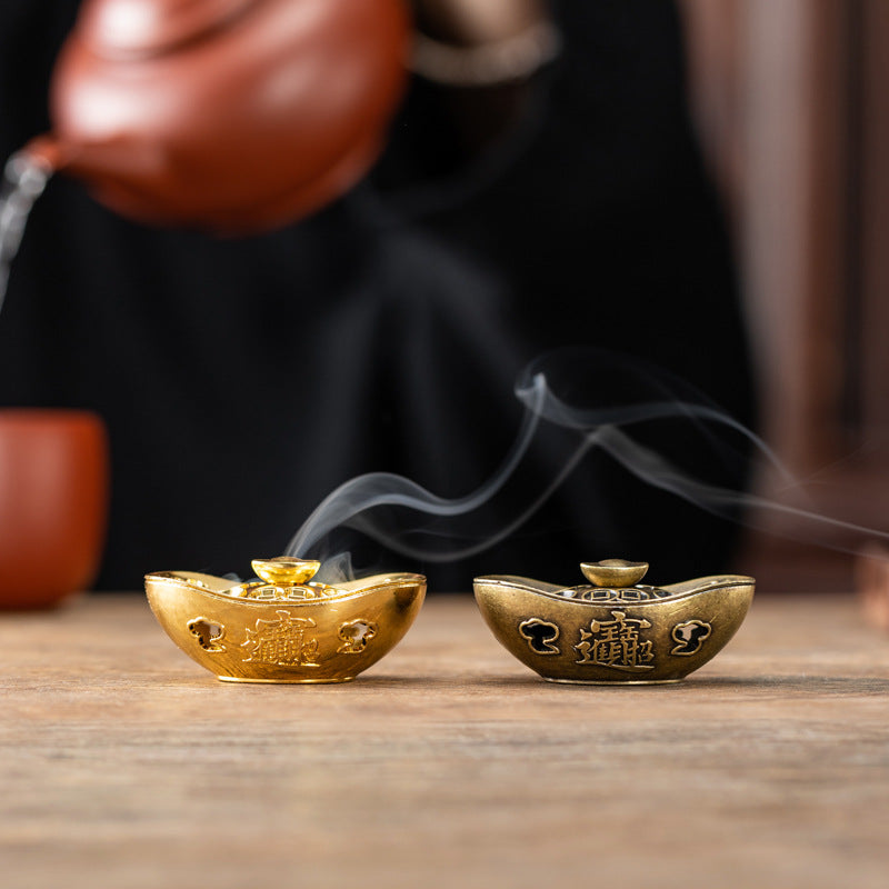 Gold ingot small incense burner household aromatherapy burner indoor plate incense burner small auspicious cloud incense tablets Buddhist utensils alloy ornaments