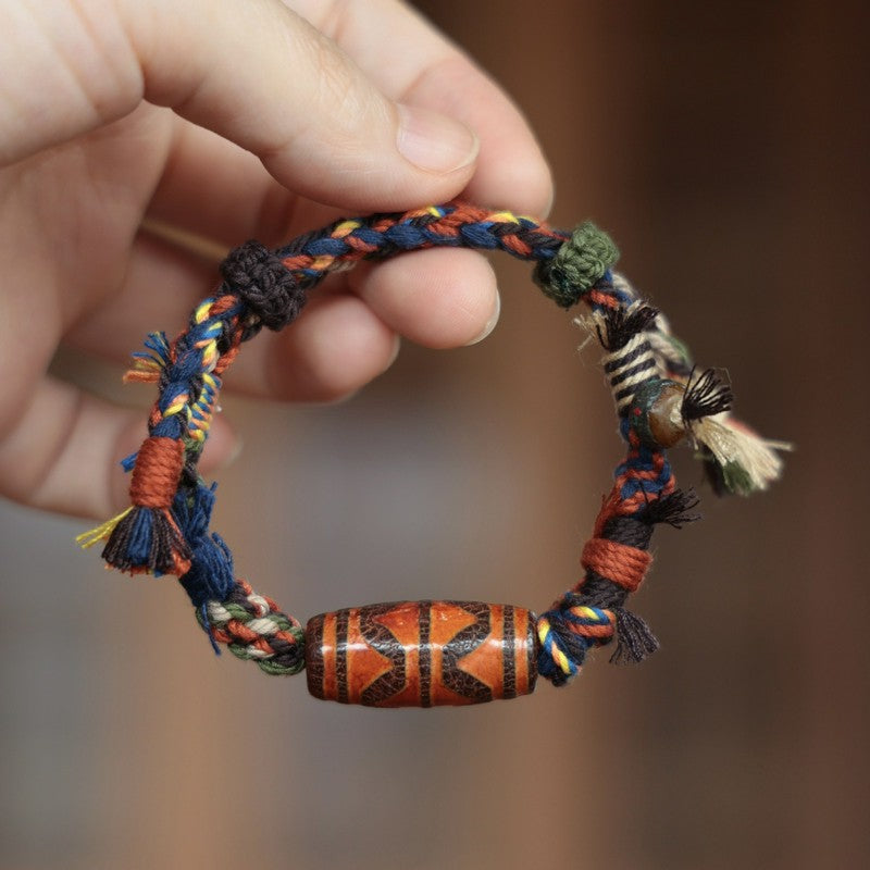Buddha Stones Vintage Tibetan Dzi Bead Luck Rope Bracelet