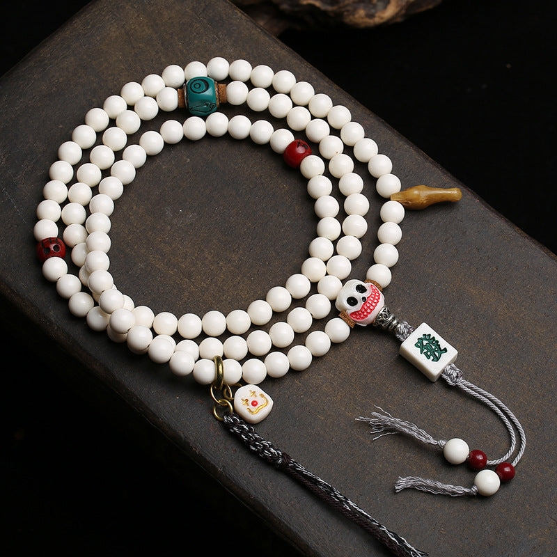EverestArtstudios Antler 108-Bead Mala with Carved Accents and Fortune Charms