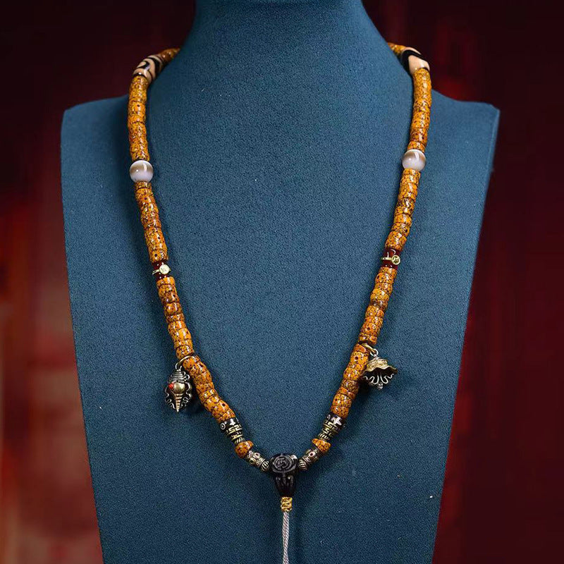 EverestArtstudios Natural Xingyue Bodhi Disc-Bead 108-Bead Mala with Agate and Dzi Accents
