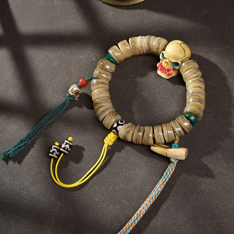 EverestArtstudios Camel Bone Sculpted Bead Dzi-Style Charm Bracelet