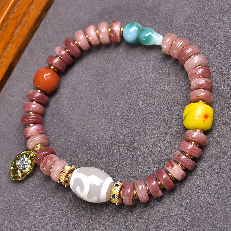 EverestArtstudios Camel Bone Plum Disc Bead Bracelet