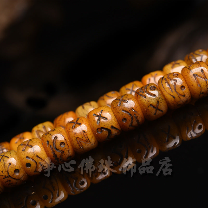 EverestArtstudios Natural Carved Camel Bone 108-Bead DIY Strand with Arhat Accent