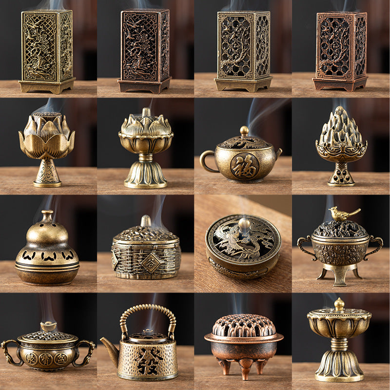 Manufacturer wholesale alloy small incense burner retro Zen Boshan small incense burner household dragon and phoenix plate incense burner incense ornament
