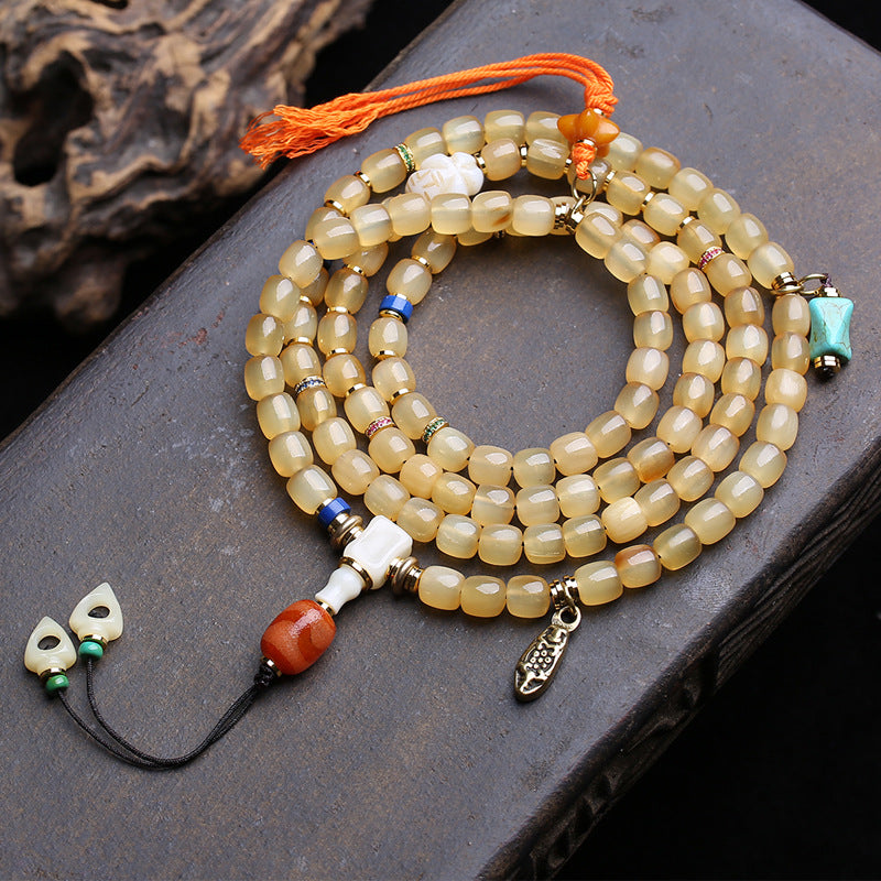 108 Buddha beads bucket beads Tibetan tassel side hanging glazed agate tiger tooth beads reflux bone accessories in Tibetan areas