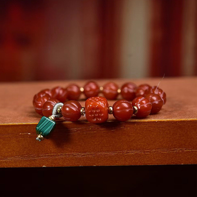 EverestArtstudios Agate Fluted Bead Malachite Accent Bracelet