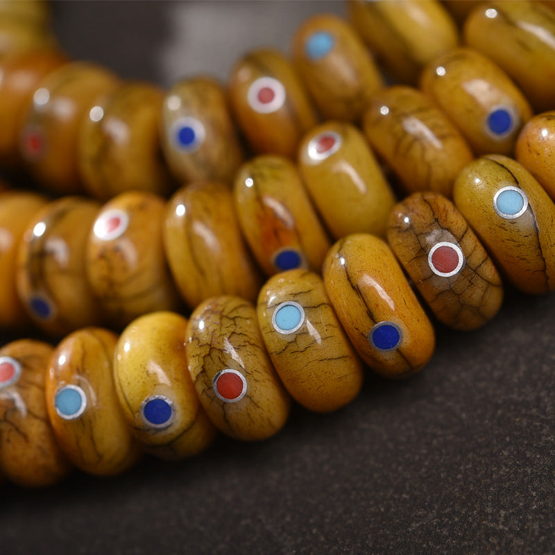 EverestArtstudios Aged Camel Bone Inlaid Abacus-Bead 108-Bead DIY Strand