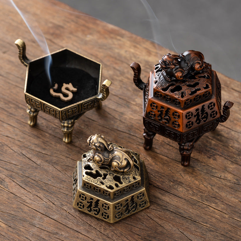 Antique copper alloy Pixiu incense burner Indoor plate incense burner Qilin mythical beast aromatherapy burner Tea ceremony office desktop incense burner