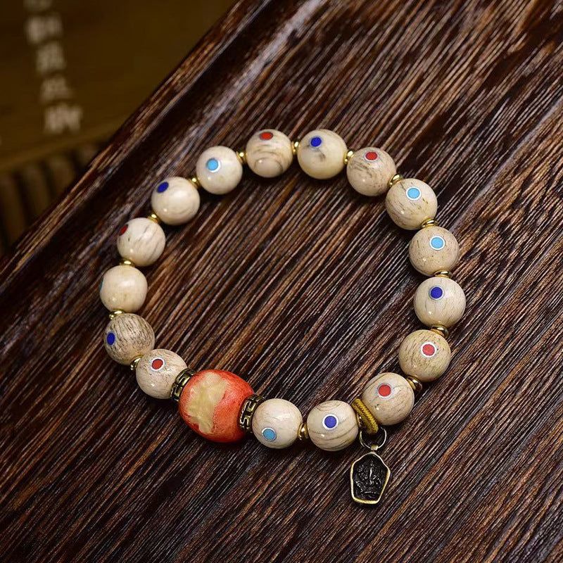 EverestArtstudios Multicolor Inlay Agate Dzi-Style Bead Bracelet