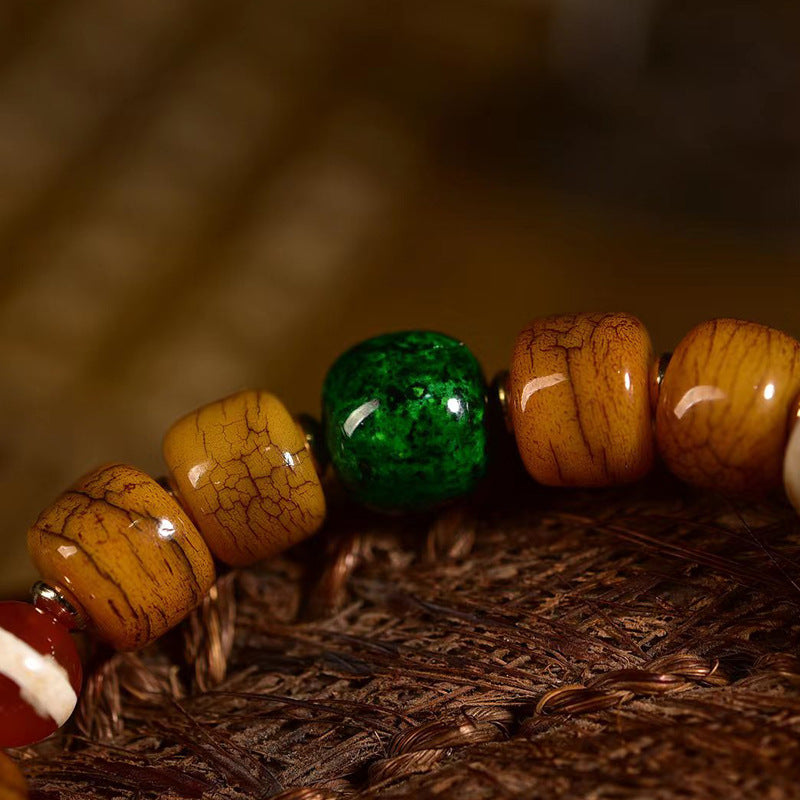 EverestArtstudios Camel Bone Barrel Bead Green Tara Charm Bracelet