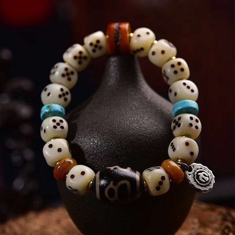 EverestArtstudios Camel Bone Dice Bead Charm Bracelet