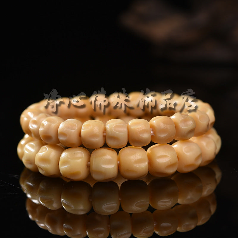 EverestArtstudios Camel Bone Warm Cream Drum Bead Bracelet