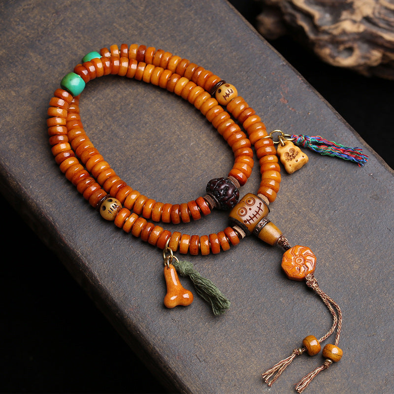 Tibetan returned yak bone pan beads 108 Buddha beads rosary beads old bone tee lotus lake barrel beads Vajra Bodhi accessories