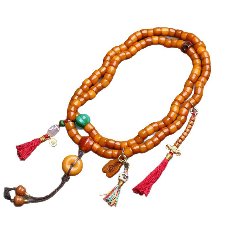 Tibetan return bone large intestine beads 108 Buddha beads male agate side hanging yak bone tee safety buckle back cloud accessories