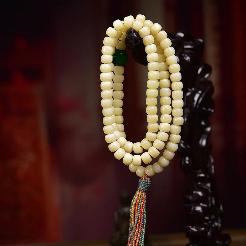 EverestArtstudios Natural Golden-Yellow Camel Bone Barrel-Bead 108-Bead Mala