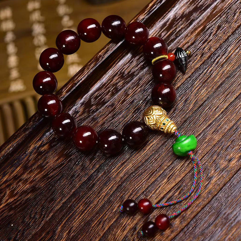 EverestArtstudios Reclaimed Deep Red Turtle Bead Copper Accent Bracelet