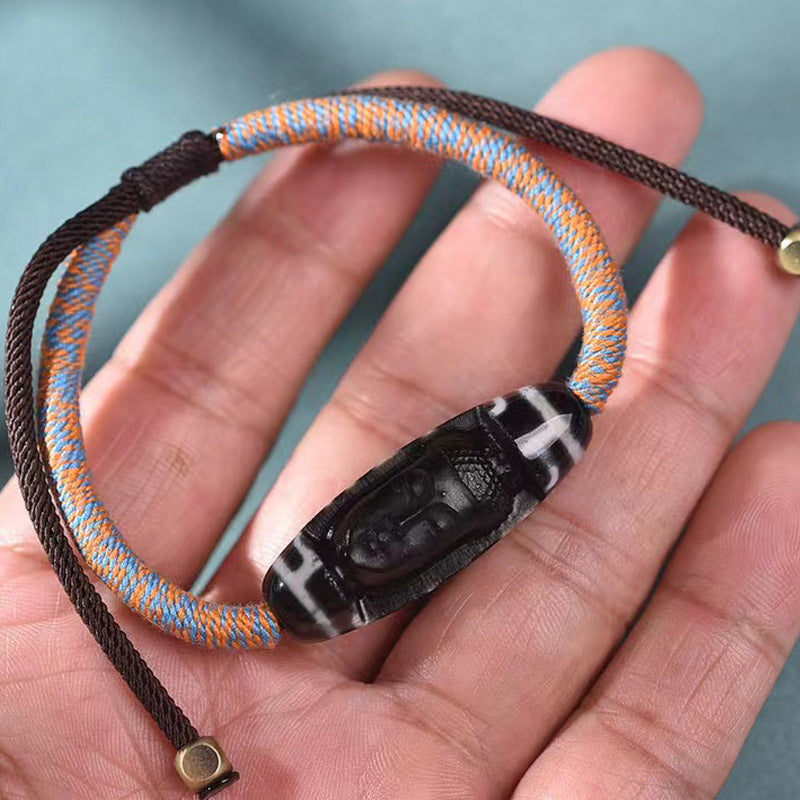 EverestArtstudios Medicine Motif Agate Dzi-Style Woven Bracelet