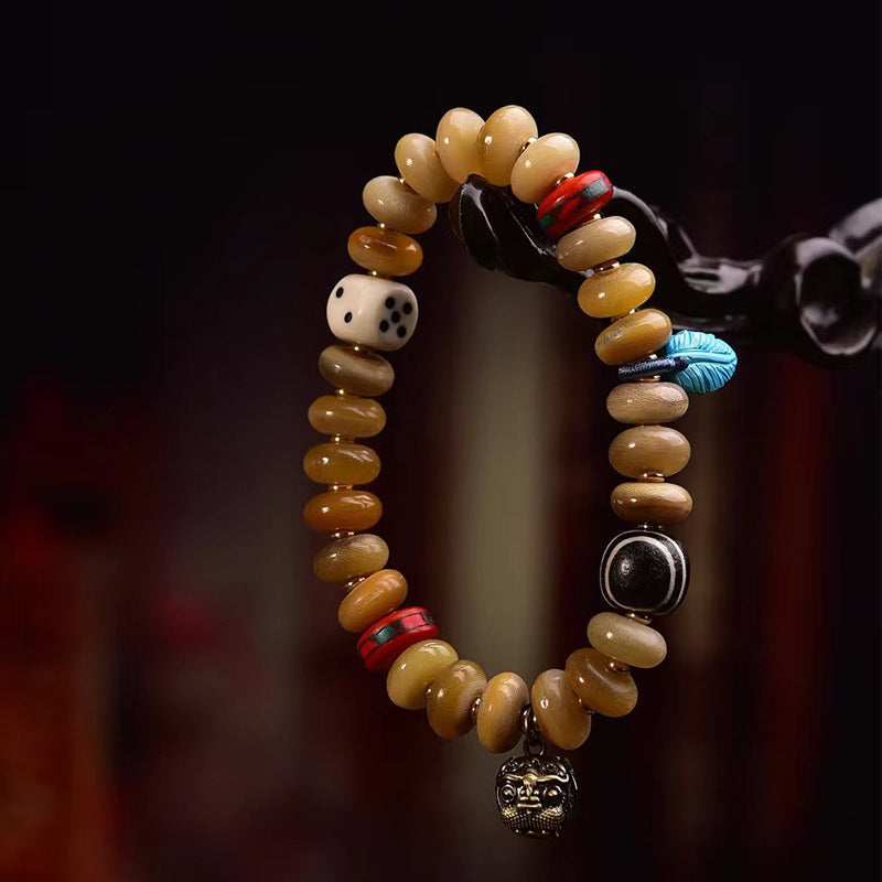 EverestArtstudios Antler Accent Agate Dzi-Style Beaded Bracelet
