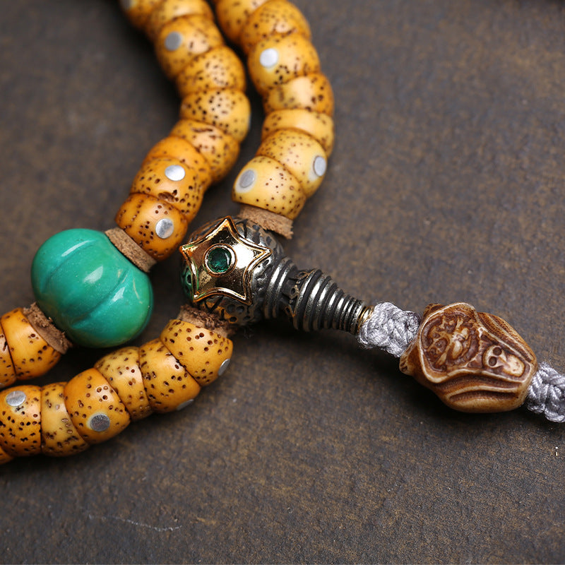 Natural opening old material Xingyue Bodhi large intestine beads 108 Buddha beads rosary beads return bone copper waist beads tee accessories