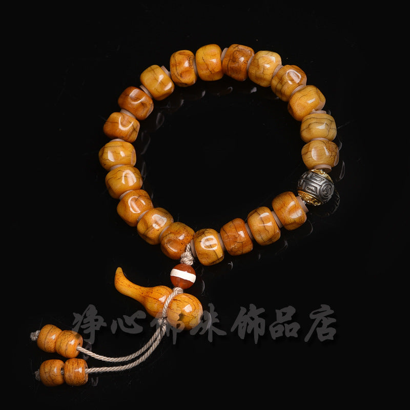 EverestArtstudios Camel Bone Carved Seed-Pattern Gourd Charm Bracelet