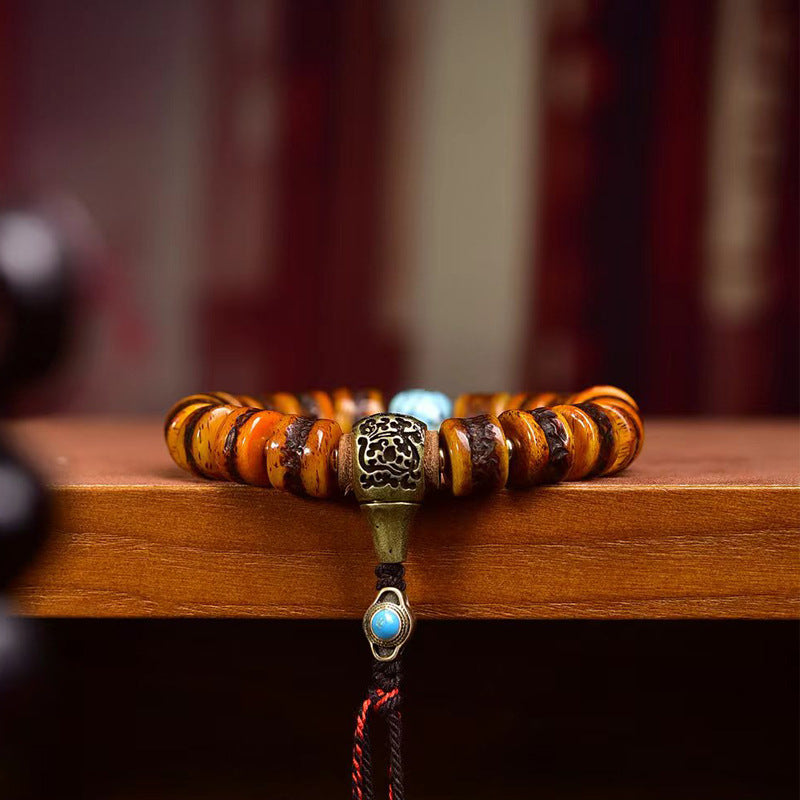 EverestArtstudios Yak Bone Barrel Bead Turquoise Accent Bracelet
