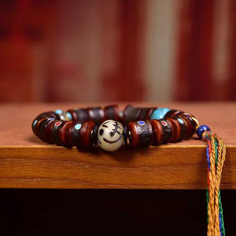 EverestArtstudios Yak Bone Multicolor Inlay Barrel Bead Bracelet