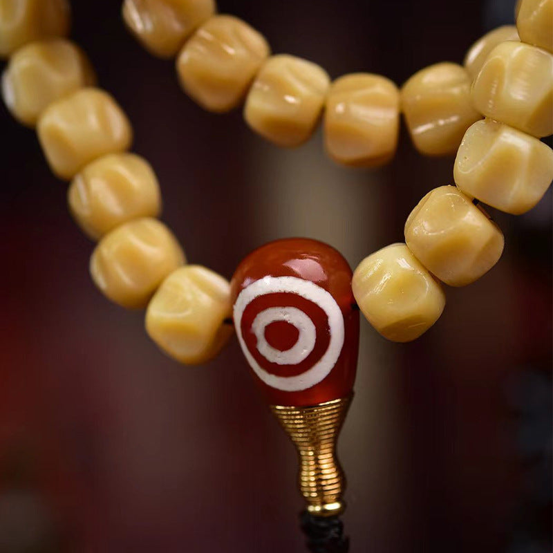 EverestArtstudios Natural Carved Deer Bone and Passion Seed 108-Bead Mala