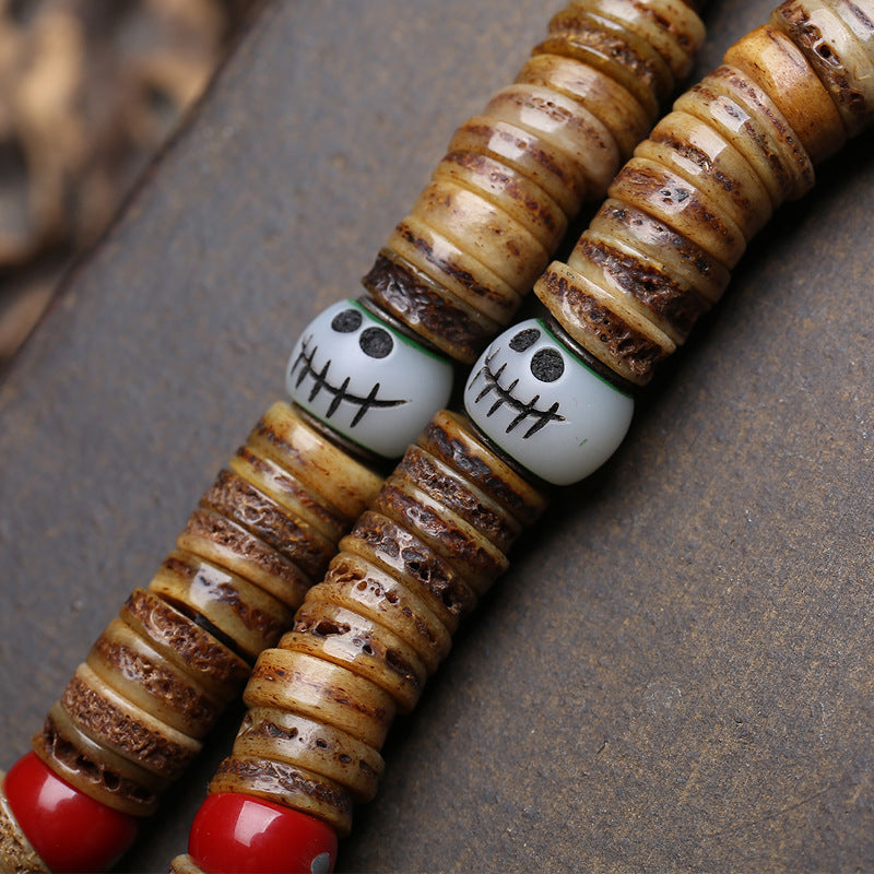 EverestArtstudios Camel Bone 108-Bead Mala with Carved Mahakala-Inspired Accent