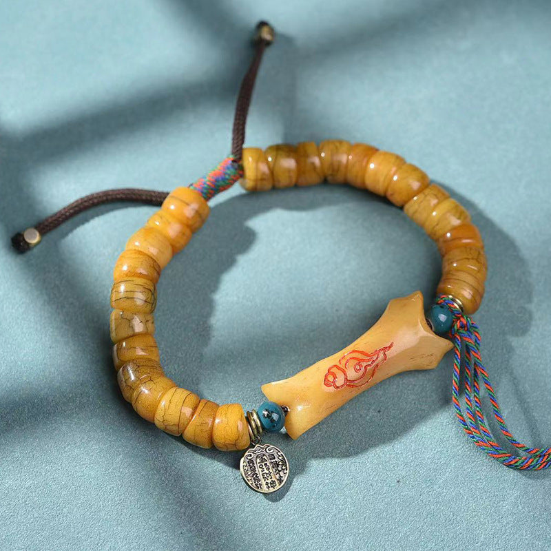 EverestArtstudios Camel Bone Sculpted Bead Adjustable Bracelet